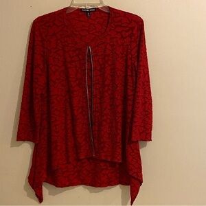 Rachel Cole Boho Size M Red Embroidered 3/4 Sleeve Top Blouse